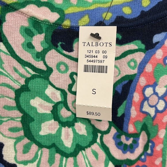 Talbots Colorful Paisley Women's Knit Lightweight Sweater Top 3/4 Sleeve S - Picture 3 of 5